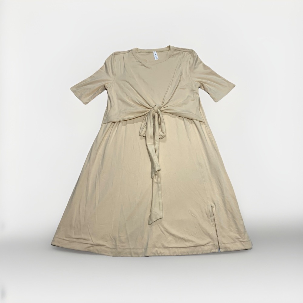Lululemon Wrap-Front T-Shirt Dress Women's Size 4 Beige Pima Cotton Knee Length‎